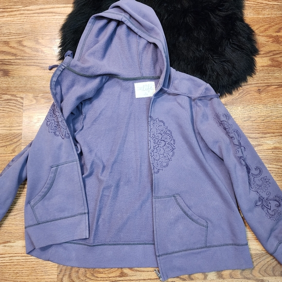 Made For Life Purple Zip-up Hoodie With Floral Design on Front and Arms … - Picture 4 of 10